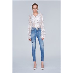 Vaquero skinny fit 7/8 de tiro alto Azul