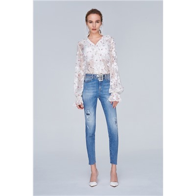Vaquero skinny fit 7/8 de tiro alto Azul