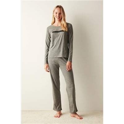 Penti Armut Desenli Gri Pijama Takımı PNAQ039023SK-GR64