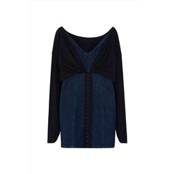 Vestido efecto doble prenda Negro y azul marino