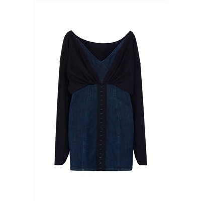 Vestido efecto doble prenda Negro y azul marino