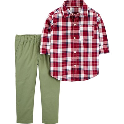 Carter's | Toddler 2-Piece Dinosaur Button-Front Shirt & Pant Set