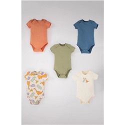 Defacto Erkek Bebek Palmiye Desenli Penye 5'li Kısa Kollu Çıtçıtlı Body Z2121A223SM