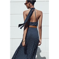 POLKA DOT HALTER MIDI DRESS WITH BELT