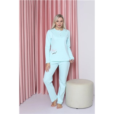 AHENGİM Woman Kadın Pijama Takımı Genç Interlok Puantiye Desenli Pamuklu Mevsimlik W20452252 1-2-10001193