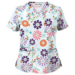 UA Honeycombs And Flowers White Print Scrub Top