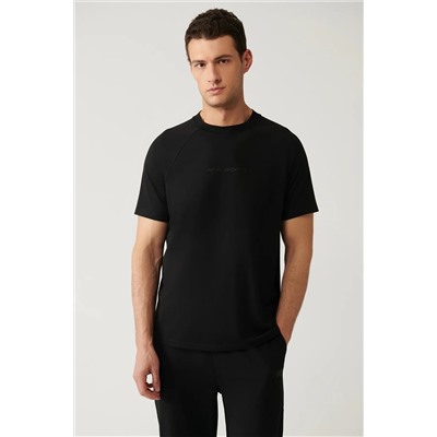 Avva, Erkek Siyah Bisiklet Yaka Baskılı Soft Touch T-shirt A41y1031