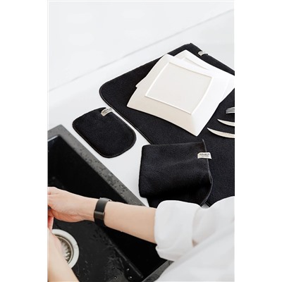 HAMUR Siyah Microwell 3 Prç Set Microfiber Bulaşık Kurutma Matı 3'lü Mutfak Seti Kurulama Bezi Örtüsü E68MF095097HM