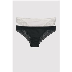 Pierre CardinKadın Siyah-ekru 2642 Dantel Saten Slip 2li Paket Slip