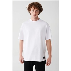 Avva Erkek Beyaz Oversize Bisiklet Yaka %100 Pamuk T-shirt E001032