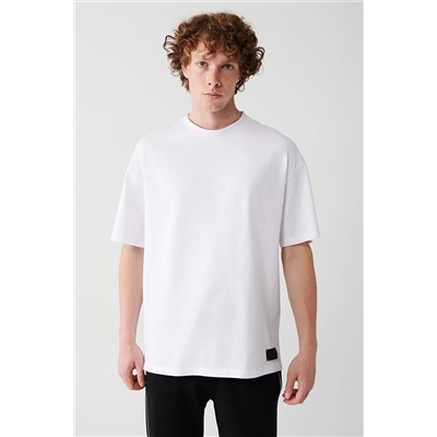 Avva Erkek Beyaz Oversize Bisiklet Yaka %100 Pamuk T-shirt E001032