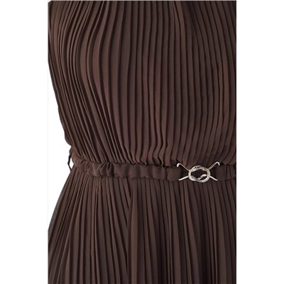 Kahverengi Bodycon Maxi Boy Şifon Dokuma Büyük Beden Elbise TBBSS25AH00252