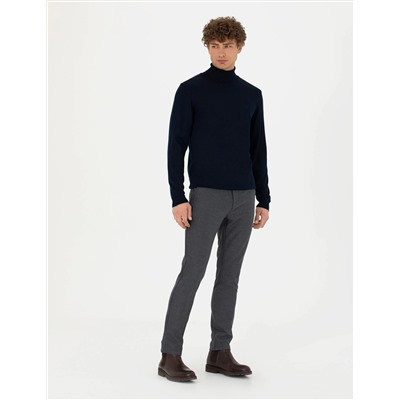 Lacivert Slim Fit Balıkçı Yaka Basic Triko Kazak