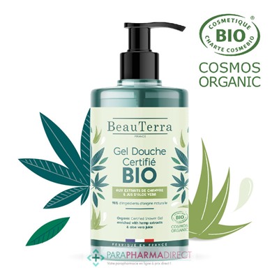 BeauTerra Gel Douche Certifié BIO - Aux Extraits de Chanvre & Jus d'Aloe Vera 750 mL