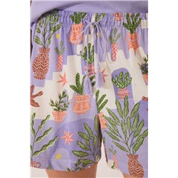 Pijama corto 100% algodón lila macetas