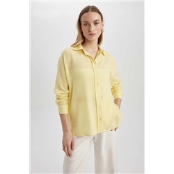 Defacto Oversize Fit Keten Görünümlü Uzun Kollu Gömlek A4248AX23SM