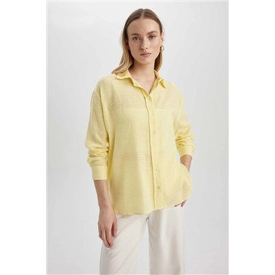 Defacto Oversize Fit Keten Görünümlü Uzun Kollu Gömlek A4248AX23SM