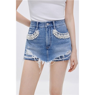 Falda pantalón de vaquero de tiro alto Azul claro