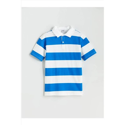 LC Waikiki, LCW Kids Mavi Polo Yaka Çizgili Erkek Çocuk Tişört