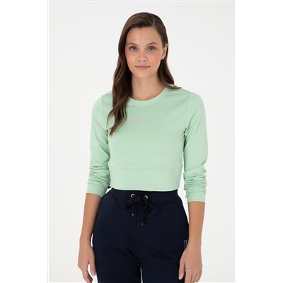 Kadın Yeşil Bisiklet Yaka Sweatshirt