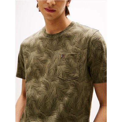 Allover Leaf Print Pocket T-Shirt