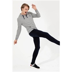 Erkek Gri Melanj Kapüşonlu Basic Sweatshirt