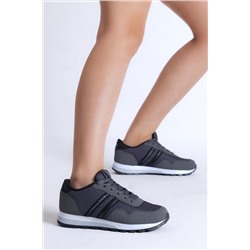 Tonny Black Unisex Füme Siyah Nefes Alabilen Kumaş Şeritli Bağcıklı Spor Ayakkabı TBPS010