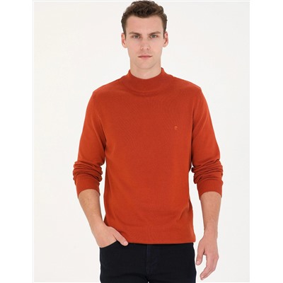 Kiremit Slim Fit Yarım Balıkçı Basic Triko Kazak