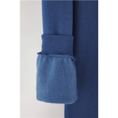 Indigo Kalın İçi Polarlı Yırtmaçlı Oversize/Bol Kesim Örme Büyük Beden Sweatshirt TBBAW24AO00003