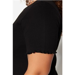 Siyah Fitted/Vücuda Oturan Fitilli Esnek Örme Bluz TBBSS23AF00087