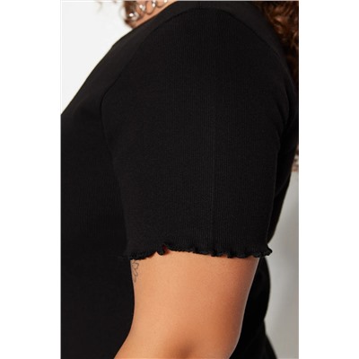 Siyah Fitted/Vücuda Oturan Fitilli Esnek Örme Bluz TBBSS23AF00087
