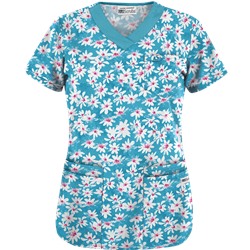 UA Daisy Mae Turquoise Print Scrub Top