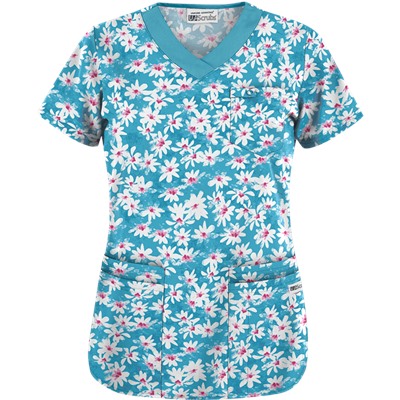 UA Daisy Mae Turquoise Print Scrub Top