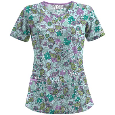 UA Perfect Paisley Pepperminty Print Scrub Top