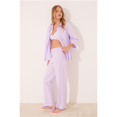 Pijama largo camisero lila strass