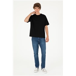 Erkek Oversize Fit Bisiklet Yaka Siyah Tişört