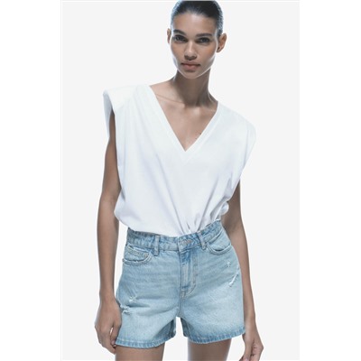 T-SHIRT WITH V-NECKLINE AND SHOULDER PADS
