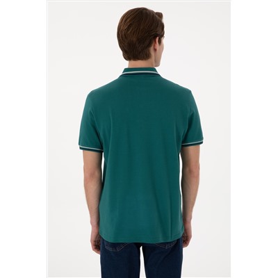 Erkek Regular Fit Polo Yaka Koyu Yeşil Basic Tişört