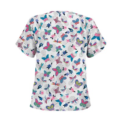 UA Boho Butterfly White Scrub Top