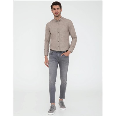 Bej Slim Fit Uzun Kollu Gömlek