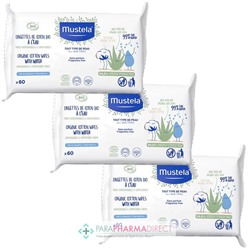 Mustela Lingettes de Coton BIO à l'Eau - LOT de 3x60 lingettesLot  × 3