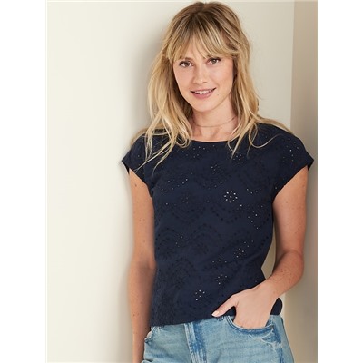 Eyelet-Front Dolman-Sleeve Top for Women