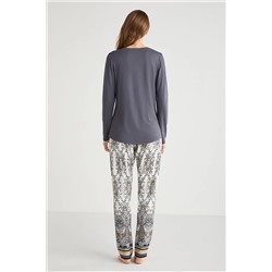 Etnik desenli pijama takımı  9716 PJ TK-ANTRASIT-L