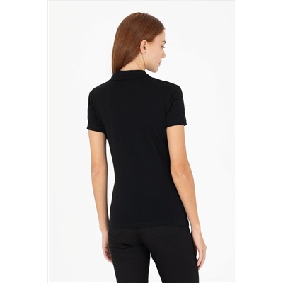 Kadın Siyah Basic Polo Yaka Tişört