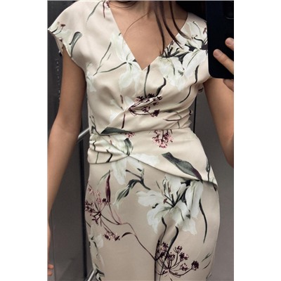FLORAL PRINT SATIN MIDI DRESS