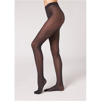 Tüllstrumpfhose mit Glitzer-Rautenmotiv