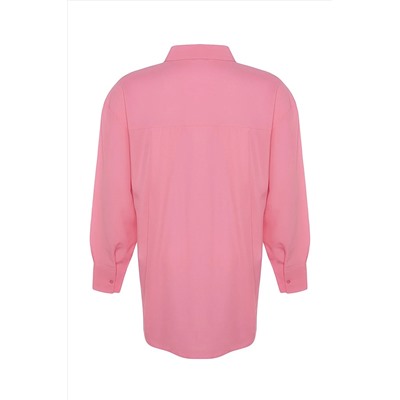 Pudra Loose Fit Pamuklu Uzun Kol Büyük Beden Dokuma Gömlek TBBSS22GO0323