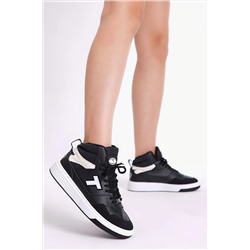 Tonny Black Unisex Siyah Beyaz Rahat Kalıp Poli Taban Bağcıklı Uzun Sneaker TBA298
