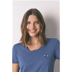 Pijama 100% algodón azul print flores