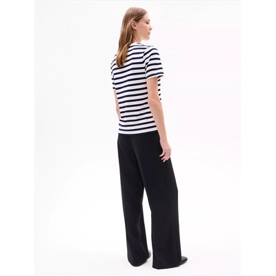 Gold Button Stripe Crewneck T-Shirt